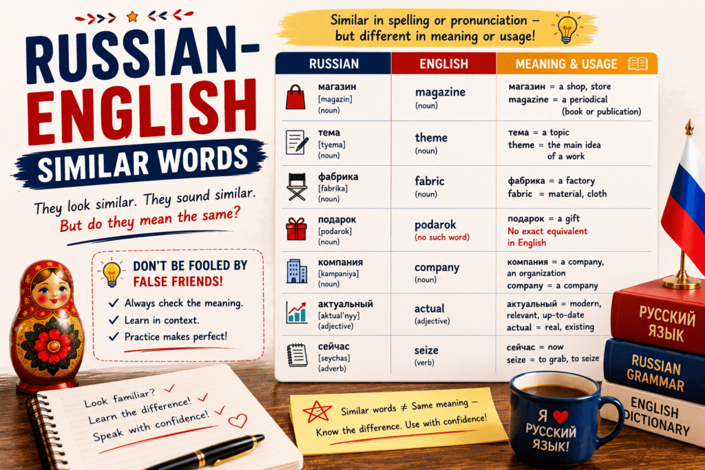 list of russian-english similar words lesson